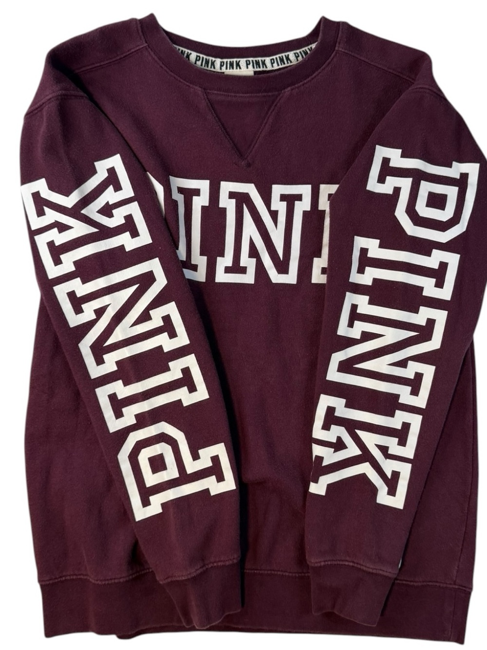 PINK Victoria’s Secret Burgundy Logo Sleeve Crewneck Sweatshirt XS